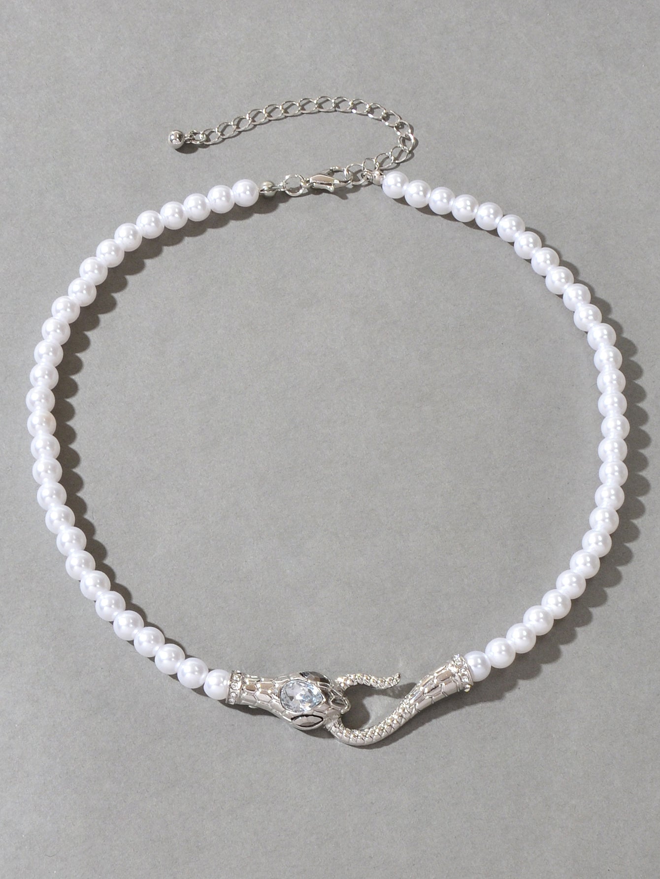 Punk Retro Pearl Beads Chain Gold Silver Snake Short Clavicle Statement Necklace