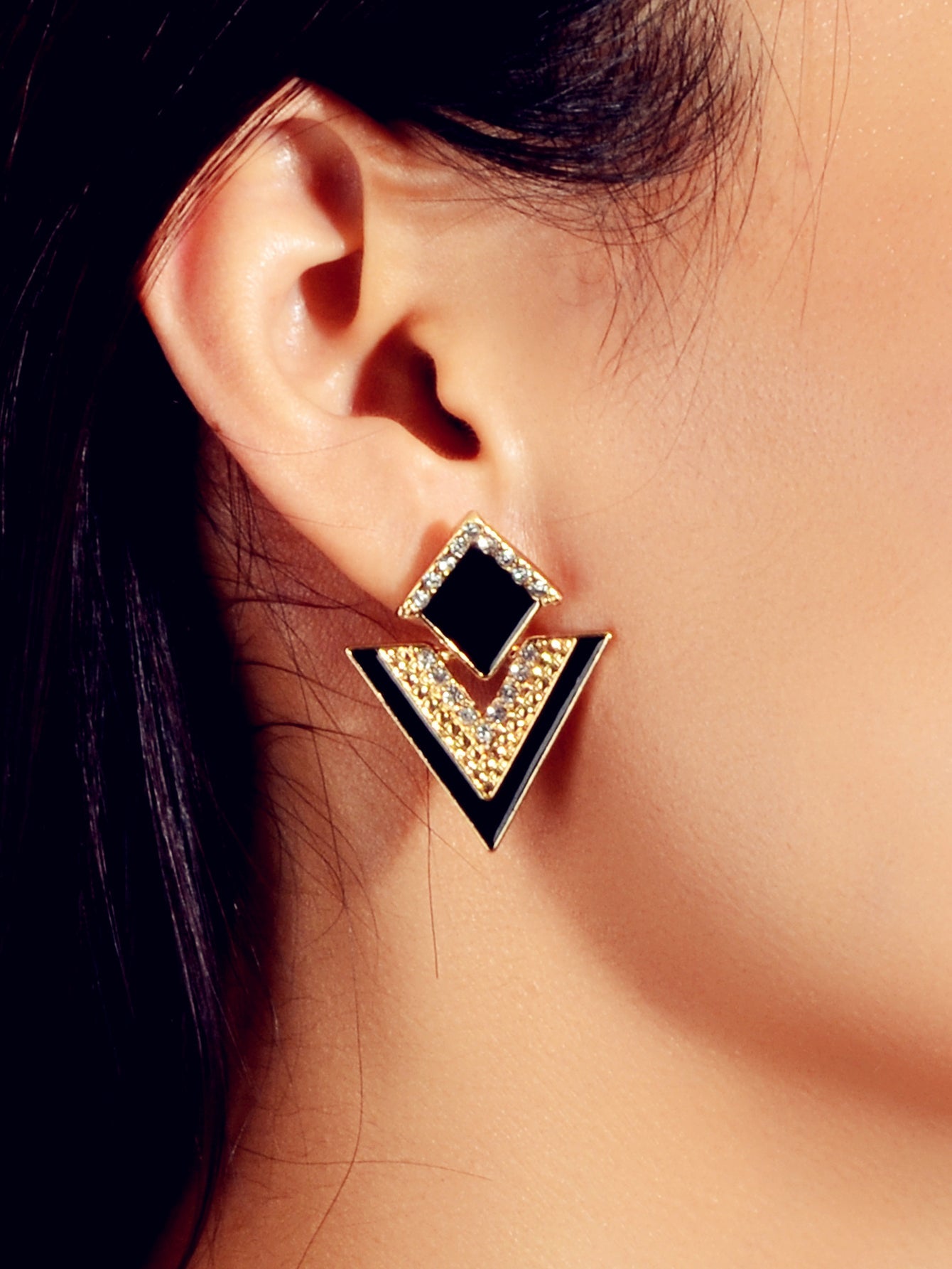 Costume Jewellery Rhinestone Enamel Triangle Geometric Stud Bridal Earrings Gift